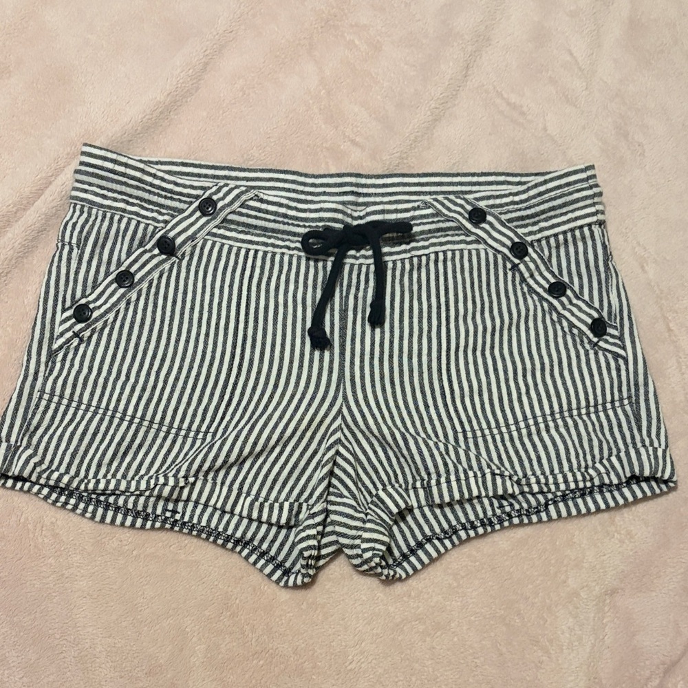 Rewind Black & White Striped Drawstring Athletic Shorts Size 13